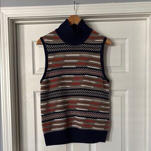 Diane Von Furstenberg Navy and Orange Knit Sleeveless Sweater